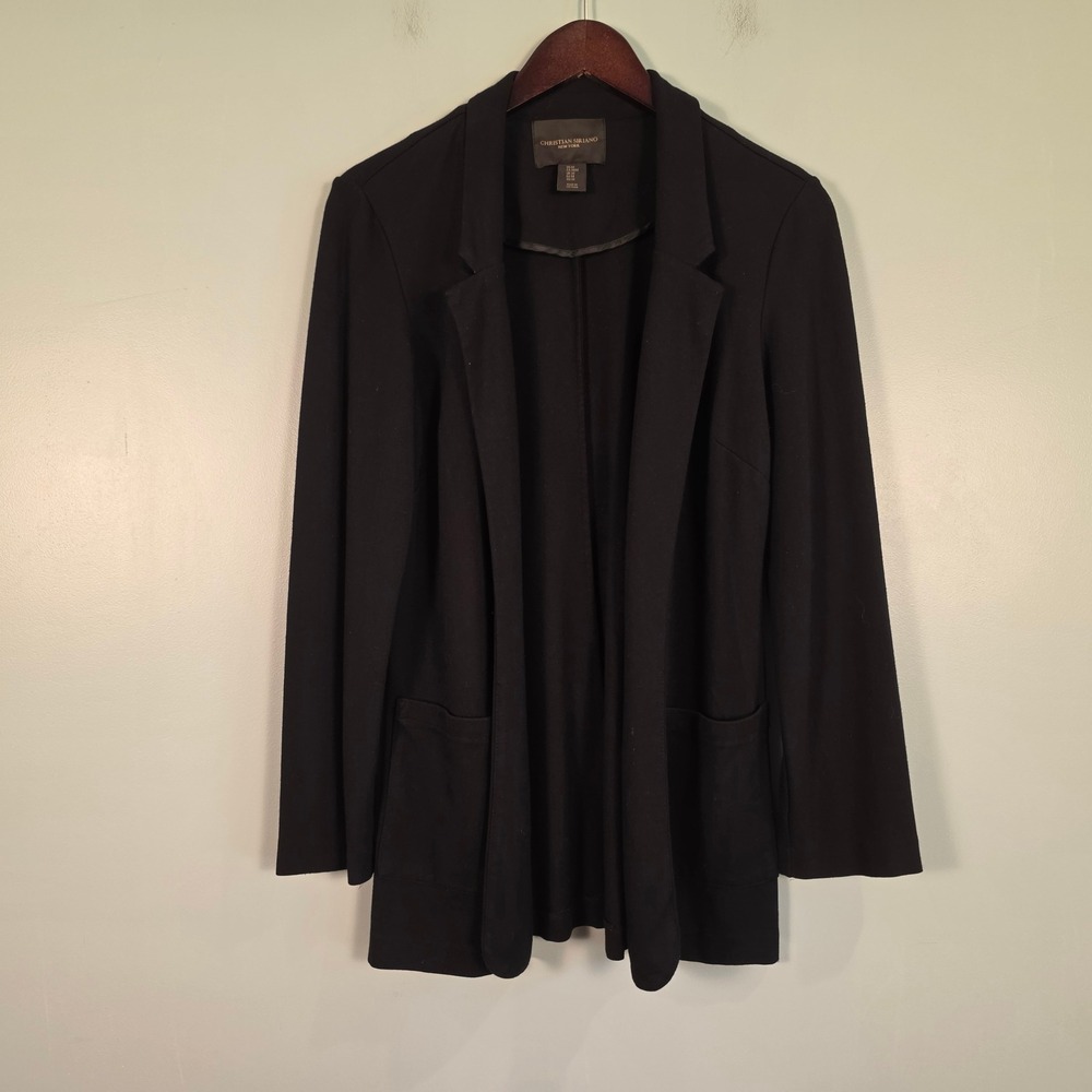 Christian Siriano New York Womens Black Open Front Ponte Blazer Jacket Size M